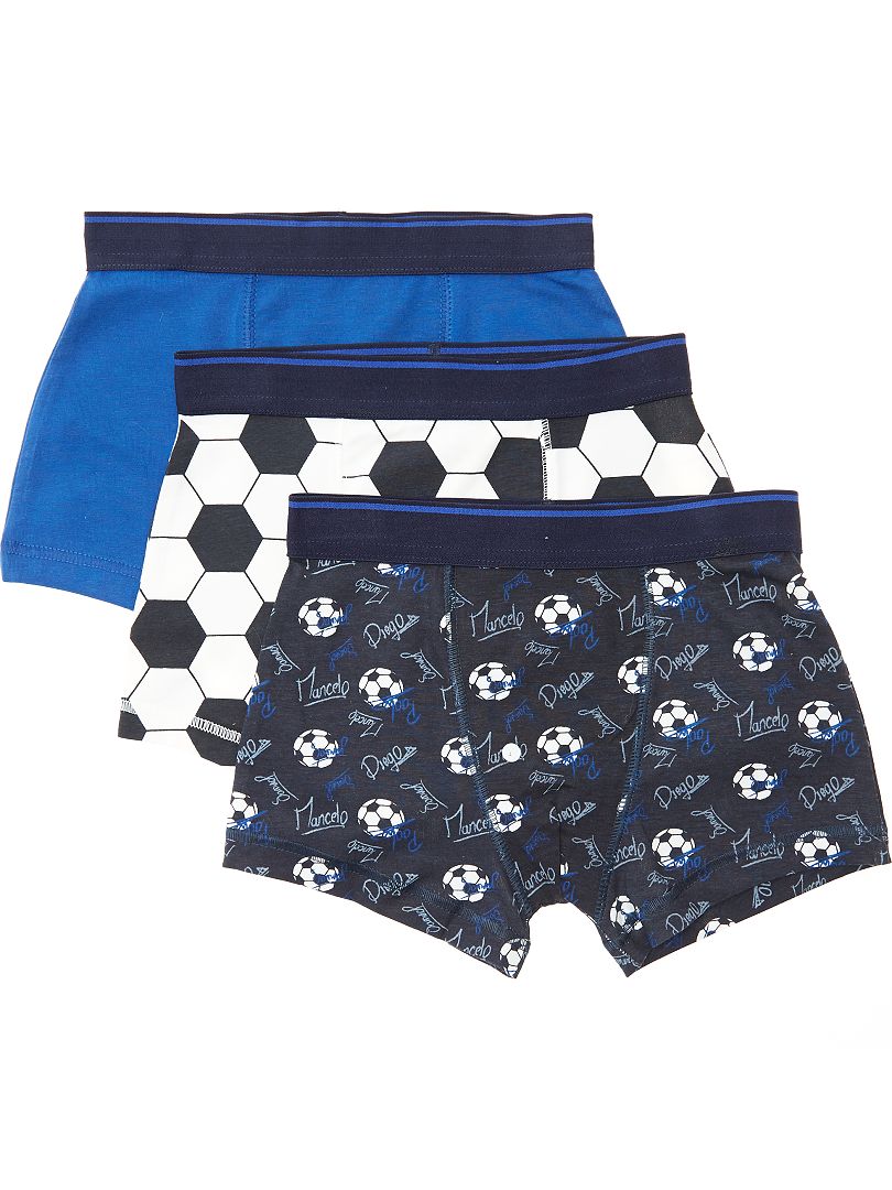 Set van 3 boxershorts met print van 'voetbal' marineblauw/blauw/wit - Kiabi