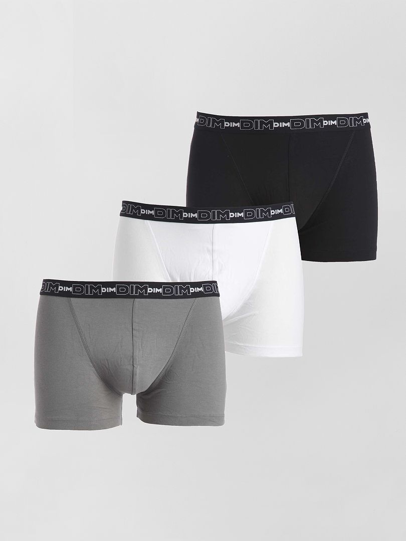 Set van 3 boxershorts van stretch katoen van DIM zwart / grijs / wit - Kiabi