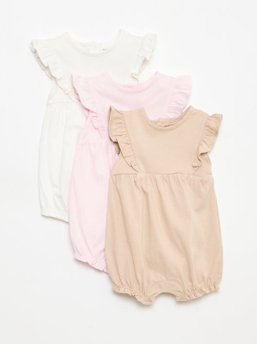 Set van 3 effen en geplooide rompertjes - Kiabi