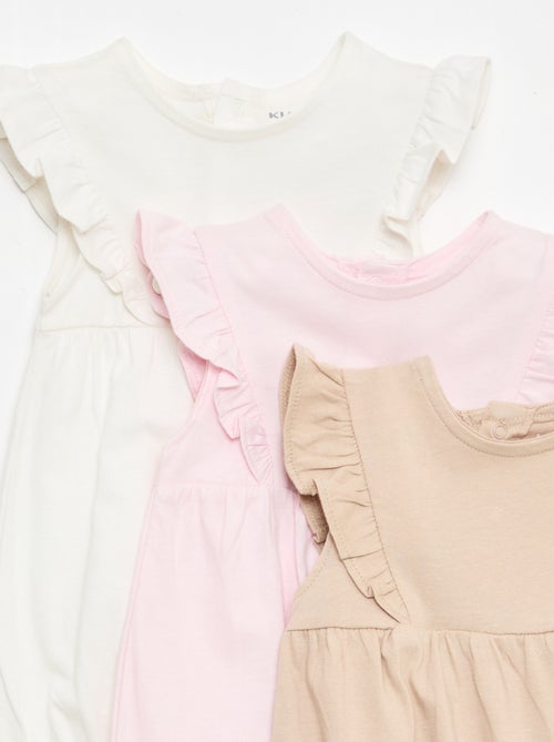 Set van 3 effen en geplooide rompertjes - Kiabi
