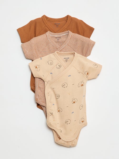 Set van 3 gekruiste meegroei-bodysuits met korte mouwen - Kiabi