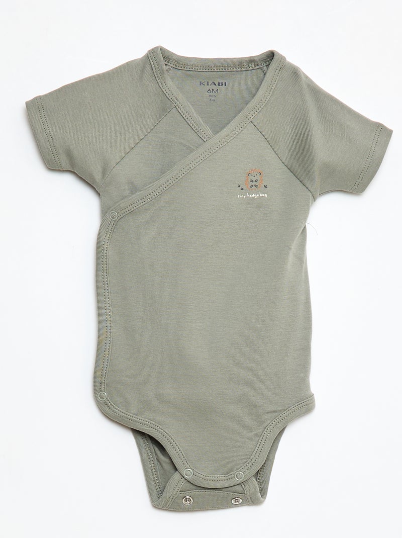 Set van 3 gekruiste meegroei-bodysuits met korte mouwen Groen - Kiabi