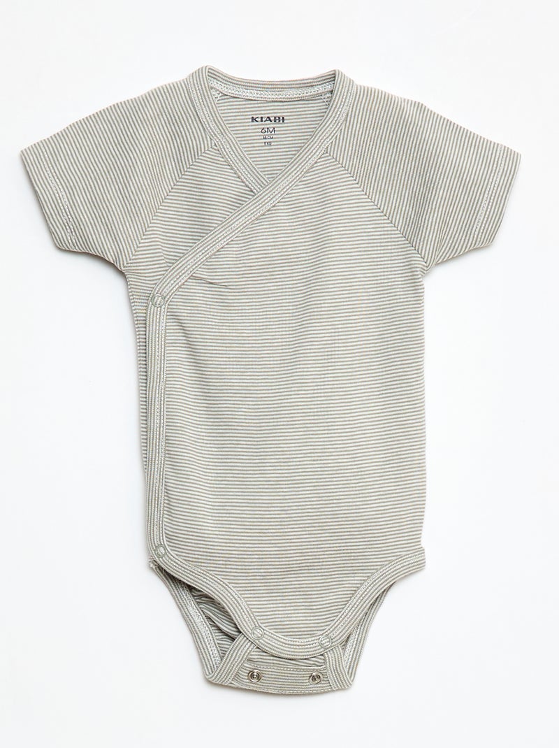 Set van 3 gekruiste meegroei-bodysuits met korte mouwen Groen - Kiabi