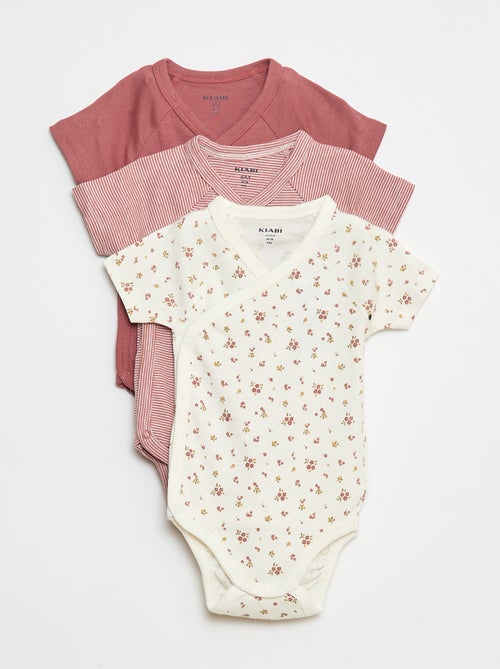 Set van 3 gekruiste meegroei-bodysuits met korte mouwen - Kiabi