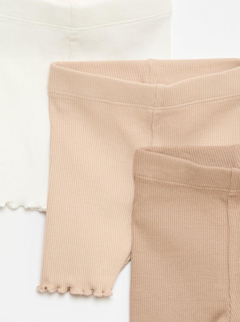 Set van 3 geribbelde fietsbroeken Biege - Kiabi