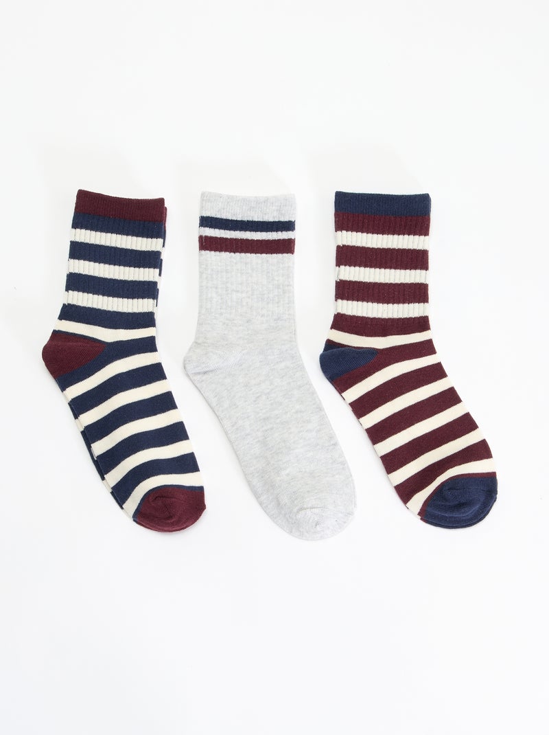 Set van 3 gestreepte sokken Blauw - Kiabi