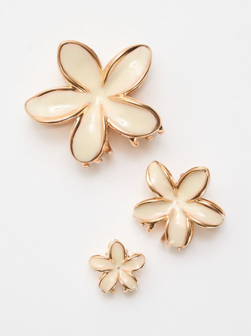 Set van 3 haarclips in goudkleurige bloemvorm - Kiabi