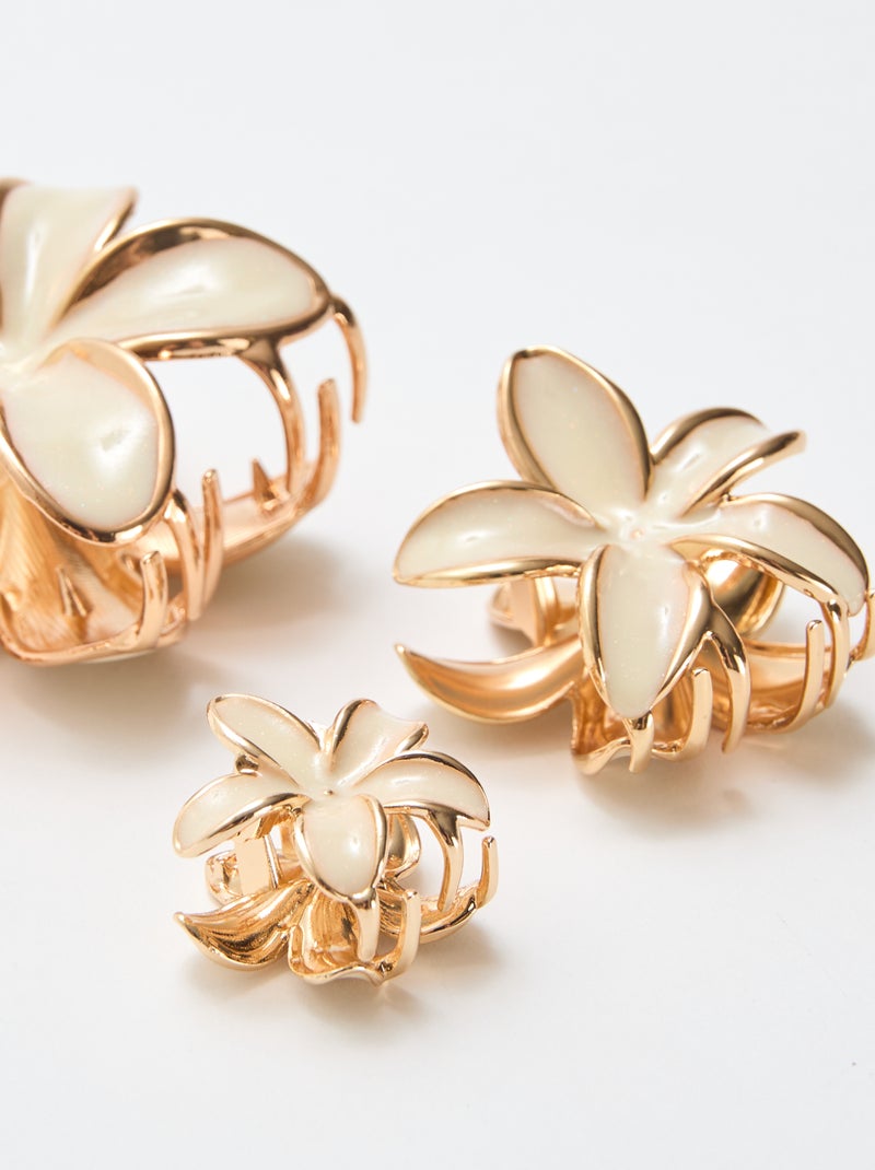 Set van 3 haarclips in goudkleurige bloemvorm Biege - Kiabi