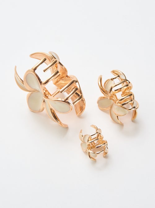 Set van 3 haarclips in goudkleurige bloemvorm - Kiabi