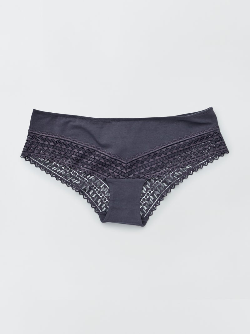 Set van 3 hipsters van katoen en kant BLAUW - Kiabi