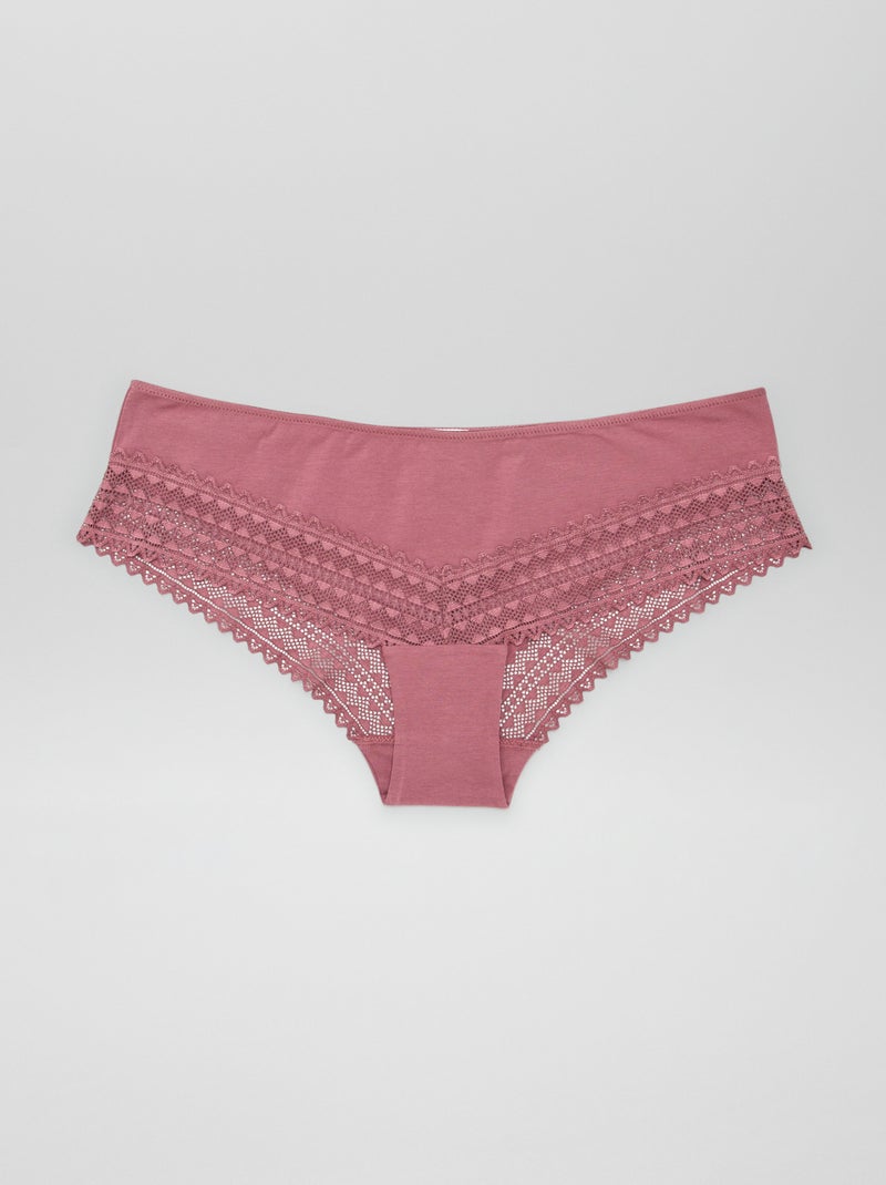 Set van 3 hipsters van katoen en kant PAARS - Kiabi