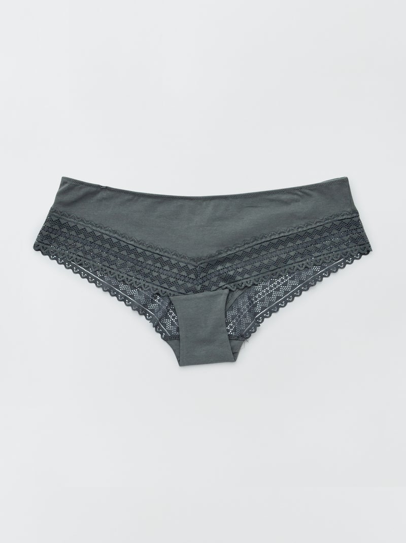 Set van 3 hipsters van katoen en kant roze grijs - Kiabi