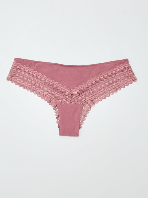 Set van 3 katoenen en kanten tanga's - Kiabi