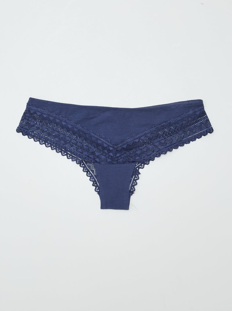 Set van 3 katoenen en kanten tanga's PAARS - Kiabi
