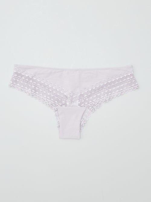 Set van 3 katoenen en kanten tanga's - Kiabi