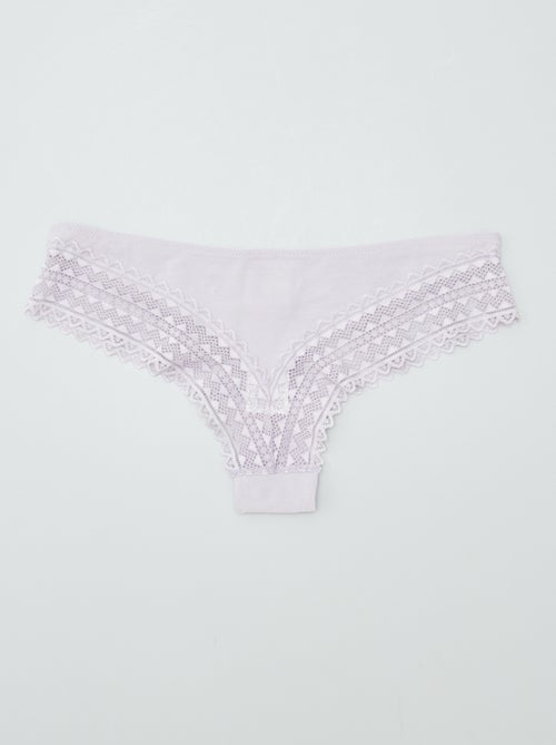 Set van 3 katoenen en kanten tanga's - Kiabi