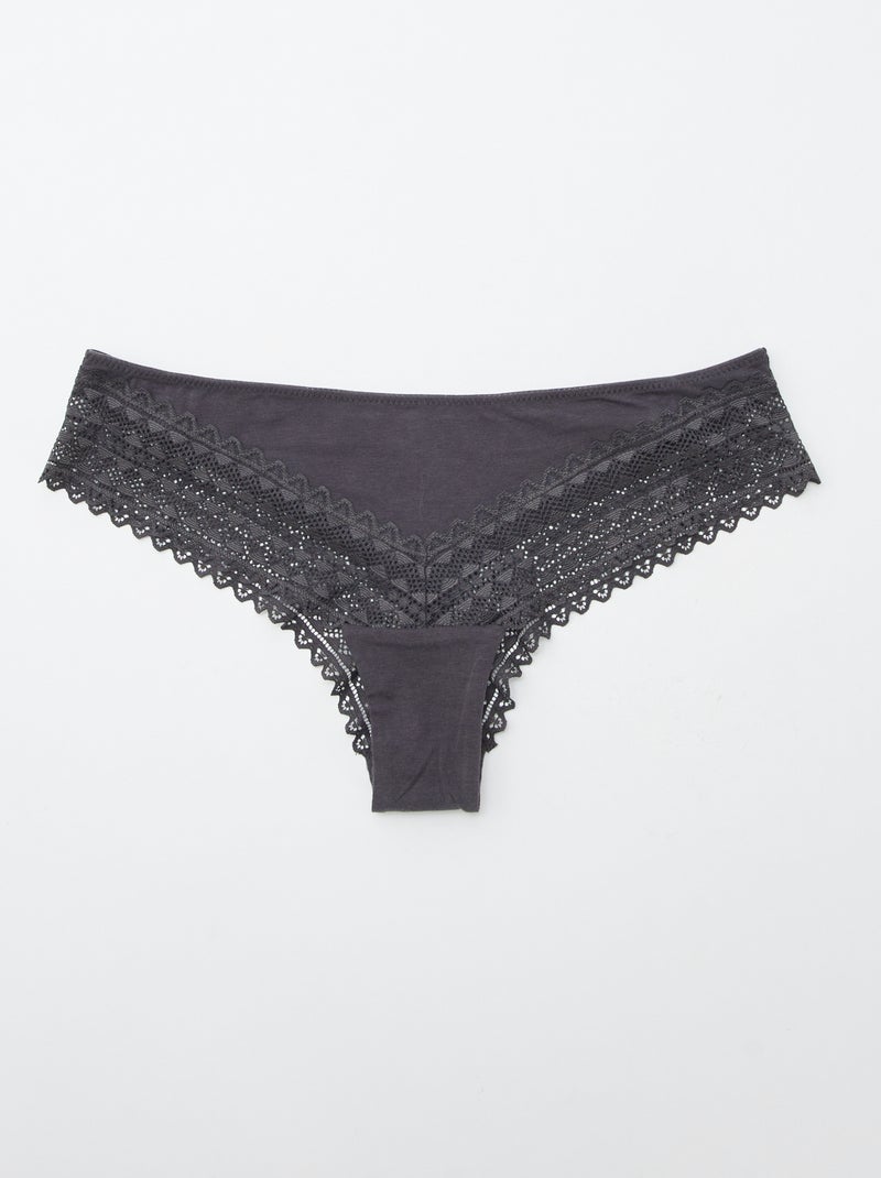 Set van 3 katoenen en kanten tanga's ROSE - Kiabi