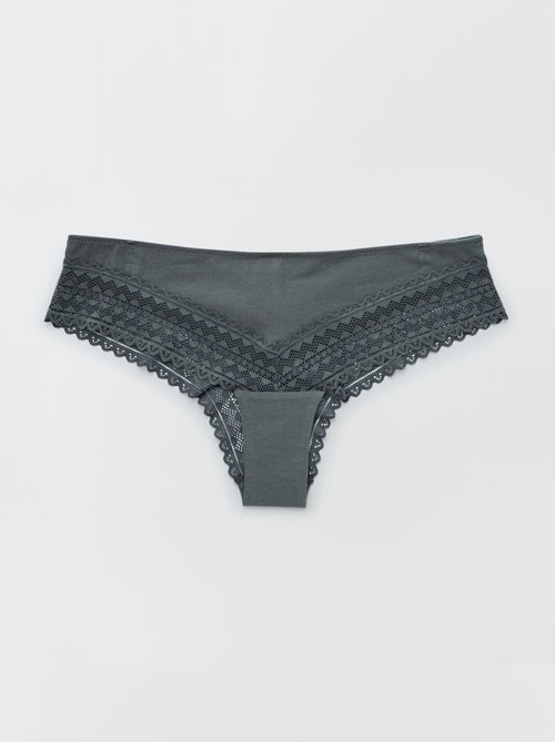 Set van 3 katoenen en kanten tanga's - Kiabi