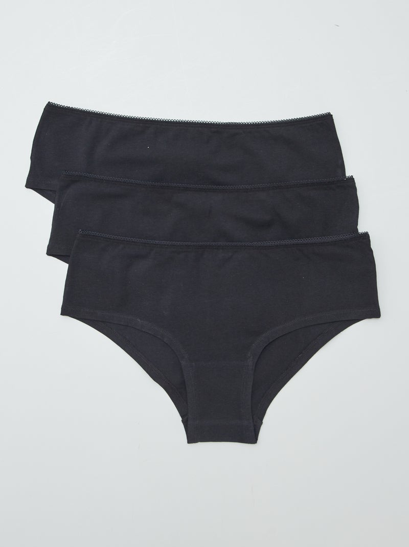 Set van 3 katoenen hipsters zwart - Kiabi