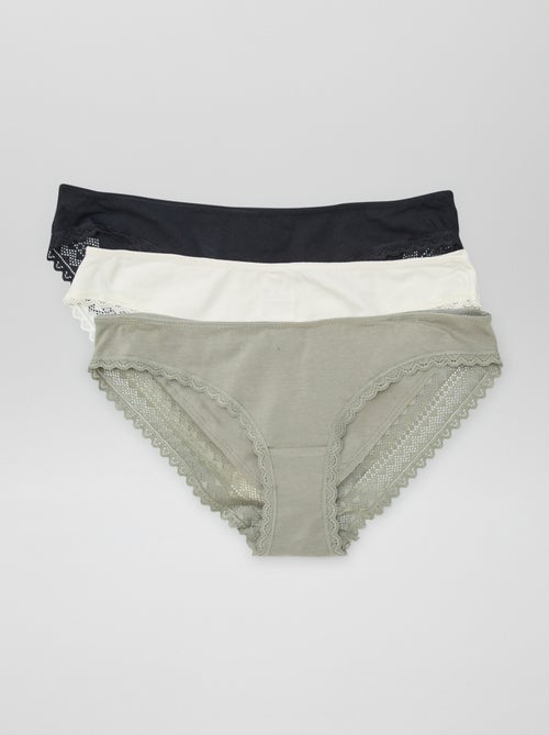 Set van 3 katoenen kanten slips - Kiabi