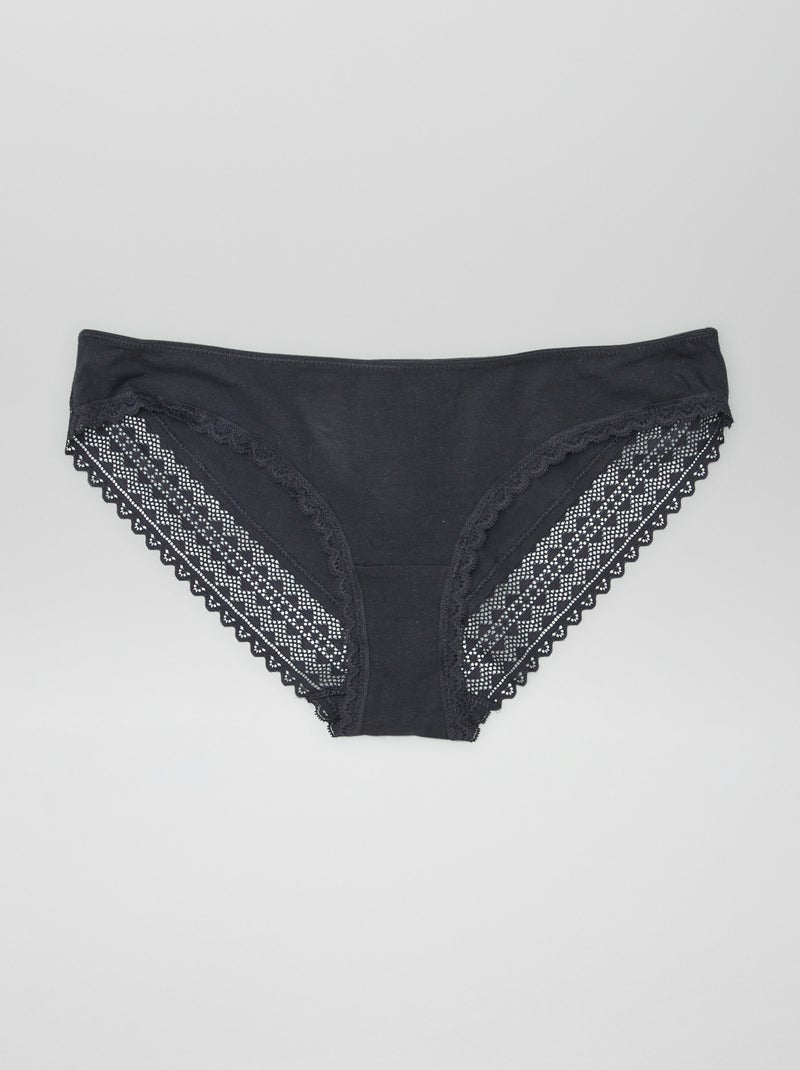 Set van 3 katoenen kanten slips KAKI - Kiabi