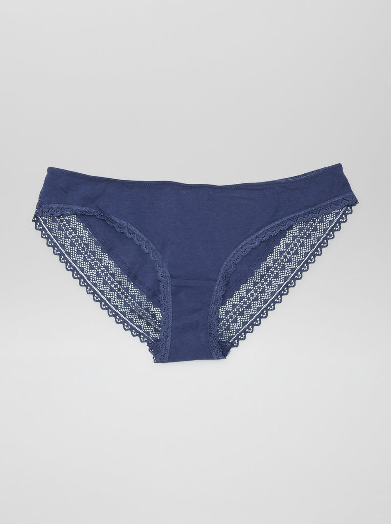 Set van 3 katoenen kanten slips PAARS - Kiabi