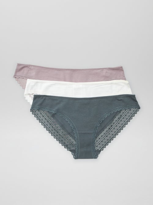 Set van 3 katoenen kanten slips - Kiabi