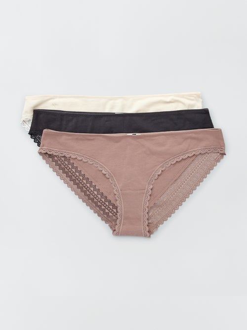 Set van 3 katoenen kanten slips - Kiabi
