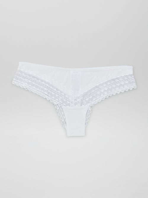 Set van 3 katoenen strings met kant - Kiabi