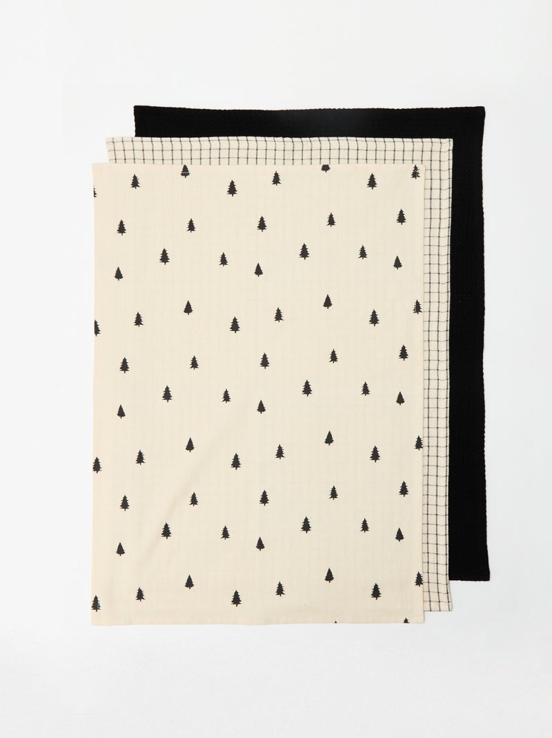 Set van 3 kersttheedoeken met print van katoen 50x70 cm Zwart - Kiabi