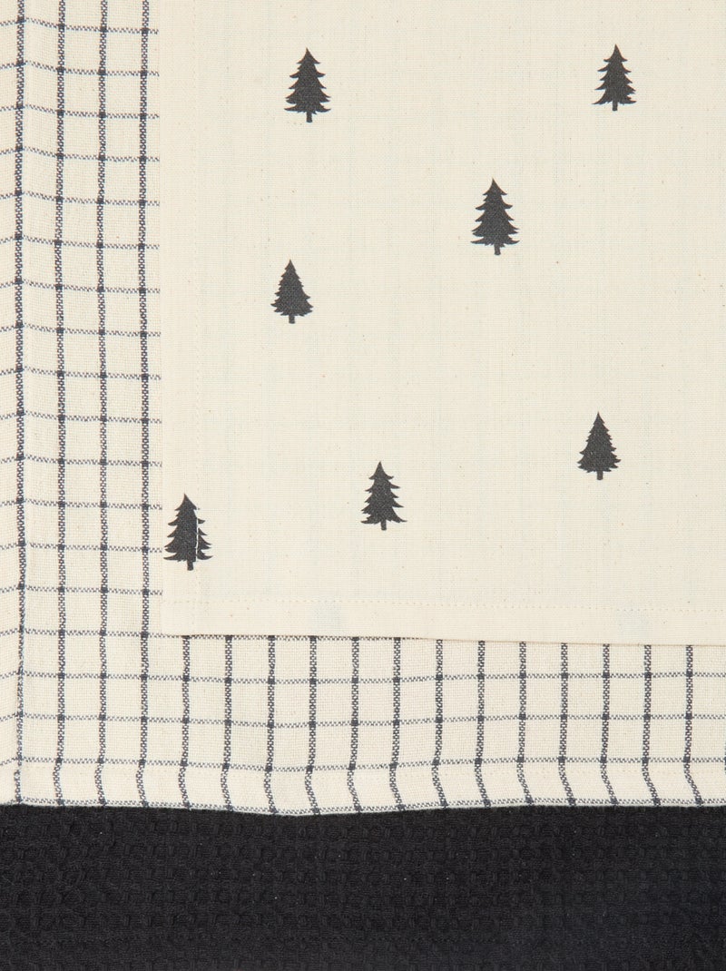 Set van 3 kersttheedoeken met print van katoen 50x70 cm Zwart - Kiabi