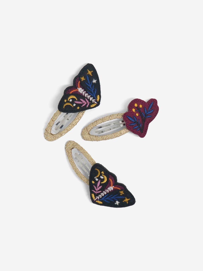 Set van 3 klikklakspeldjes 'vlinders en fantasiedesign' Rose - Kiabi