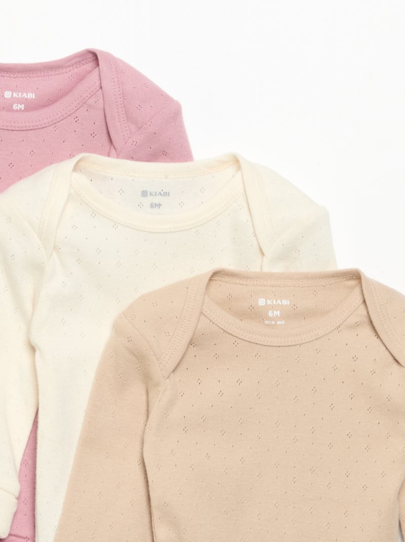 Set van 3 meegroeiende rompers met US-hals en lange mouwen Rose - Kiabi