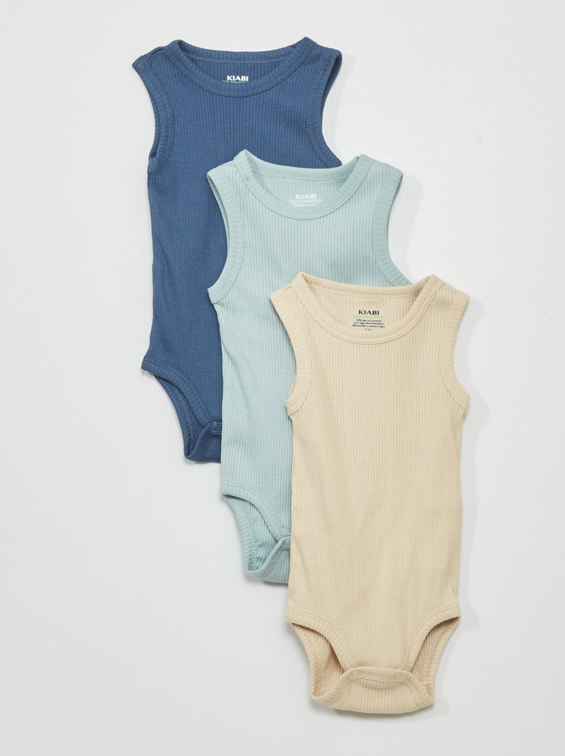 Set van 3 mouwloze body's met print BLAUW - Kiabi