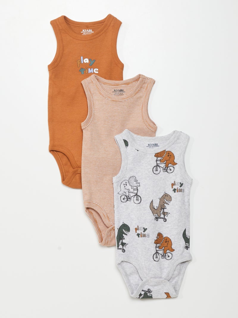Set van 3 mouwloze body's met print BRUIN - Kiabi
