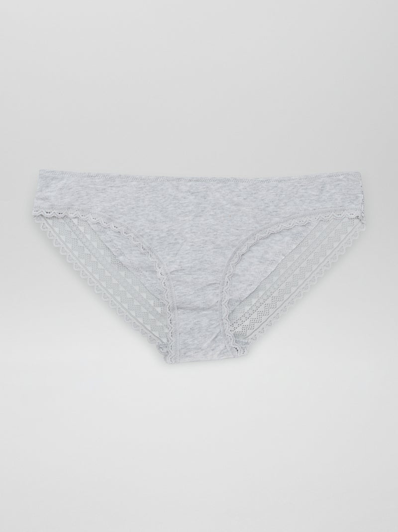 Set van 3 onderbroekjes van katoen en kant GRIJS - Kiabi