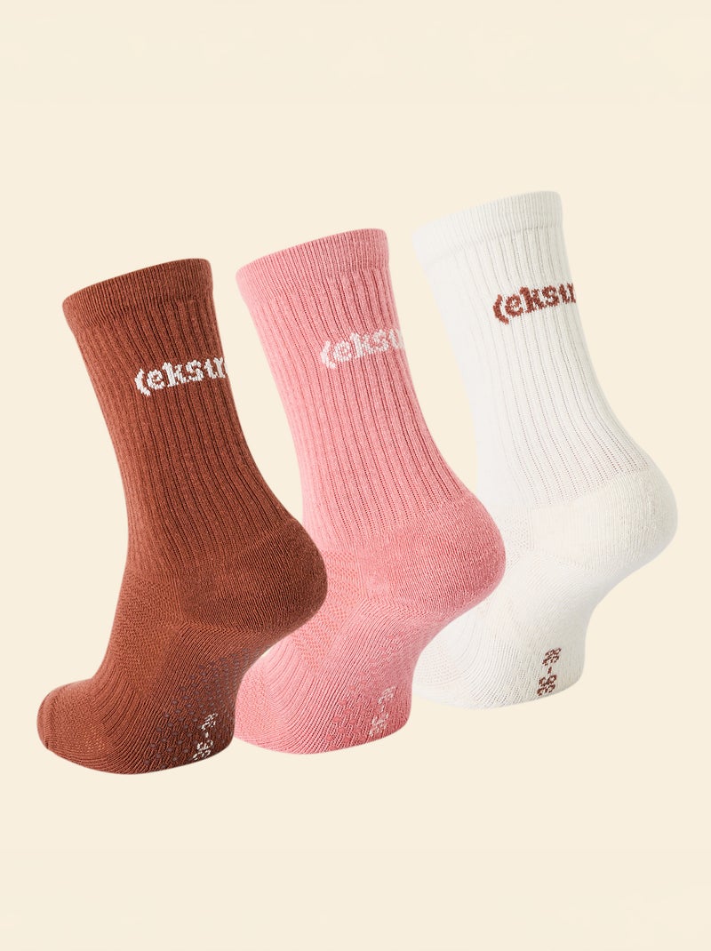 Set van 3 paar (ekstract) antislip sokken van katoen Bruin - Kiabi