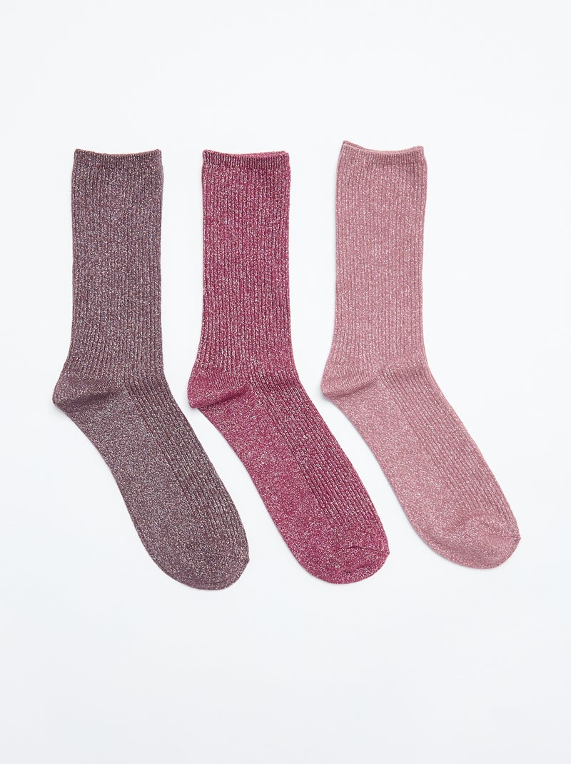 Set van 3 paar glitterende enkelsokken Rose - Kiabi
