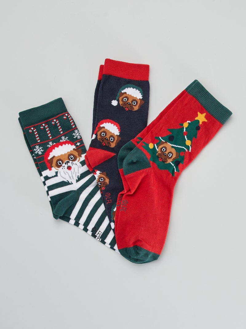 Set van 3 paar kerstsokken ROOD - Kiabi