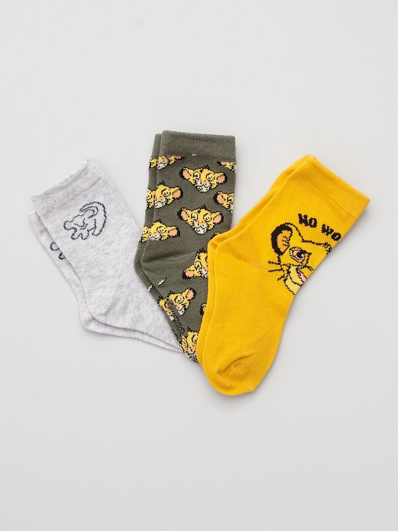 Set van 3 paar sokken 'De Leeuwenkoning' geel / grijs - Kiabi