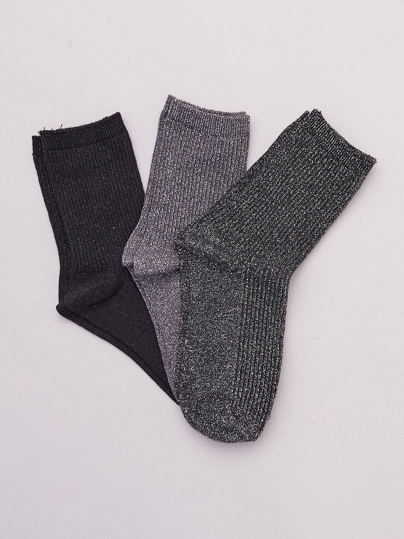 Set van 3 paar sokken met glansdraad zwart / grijs - Kiabi