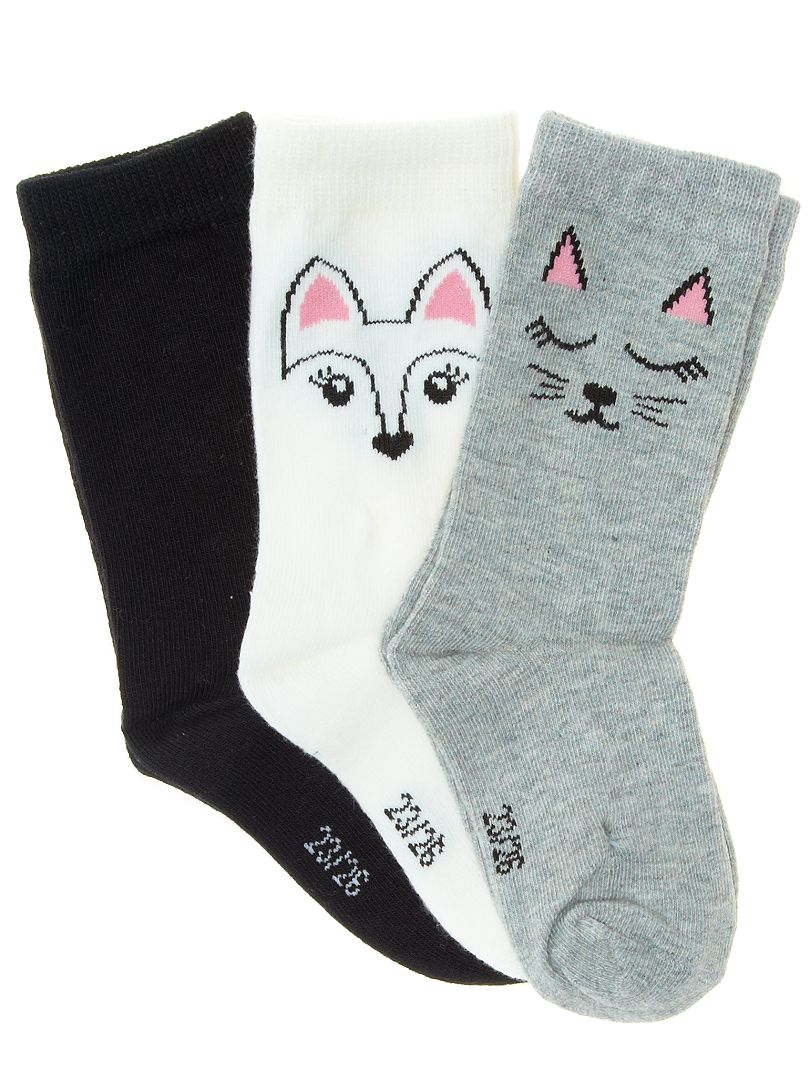Set van 3 paar sokken met hartjes en sterren zwart / grijs - Kiabi