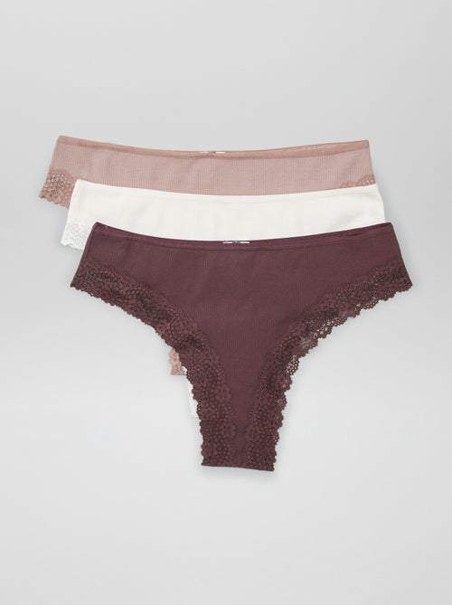 Set van 3 ribgebreide tanga's - Kiabi