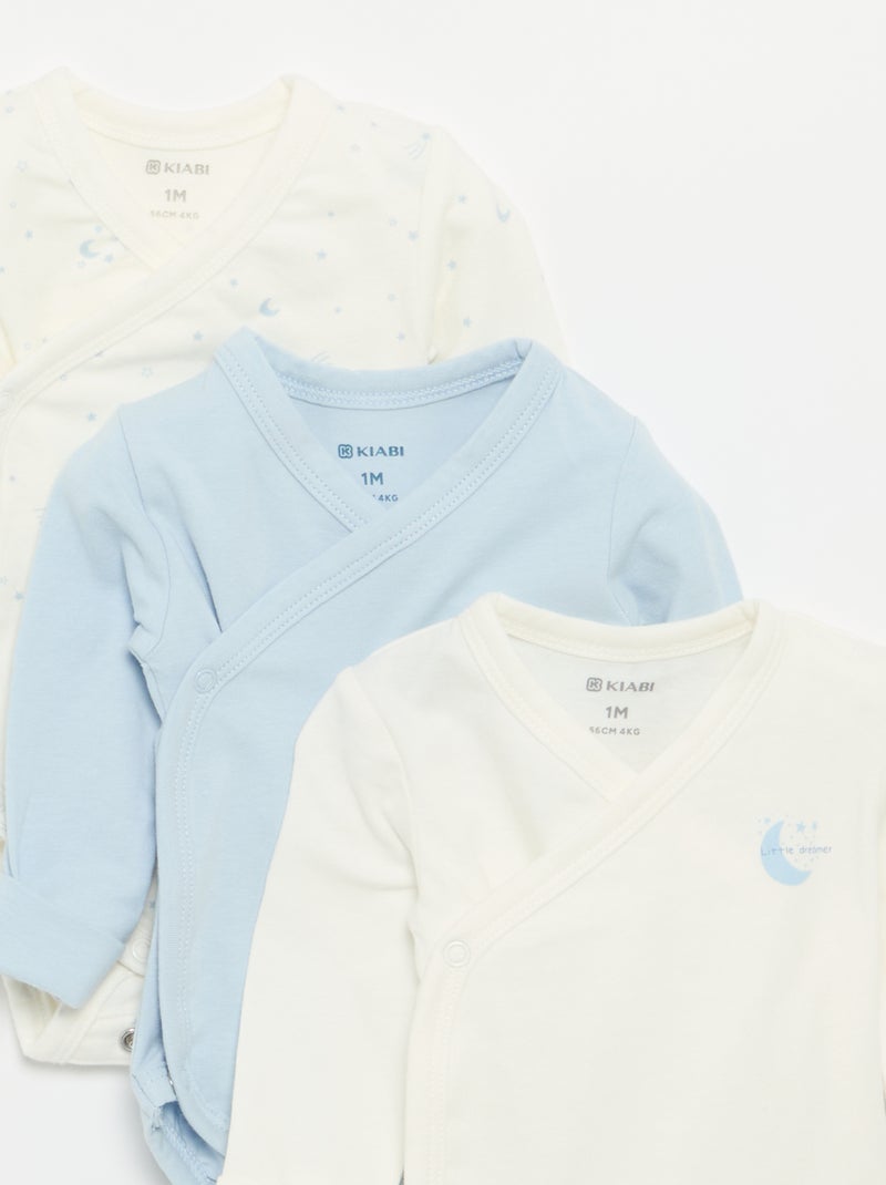 Set van 3 rompertjes met lange mouwen Blauw - Kiabi