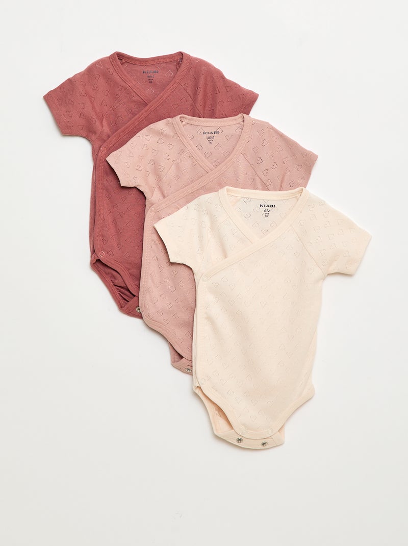Set van 3 rompertjes met ribbeltextuur Rose - Kiabi