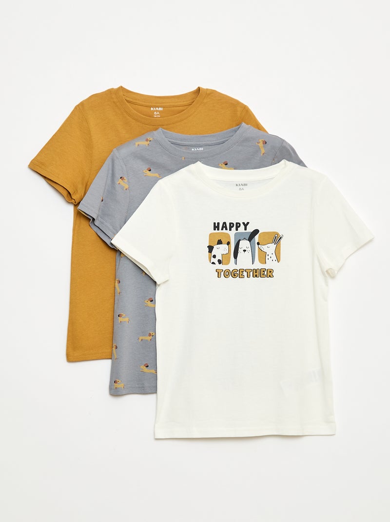 Set van 3 T-shirts in hondjesthema Biege - Kiabi