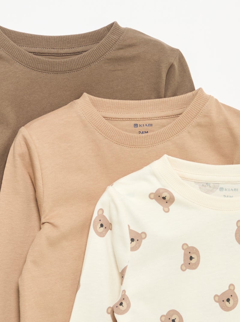 Set van 3 T-shirts met lange mouwen Biege - Kiabi