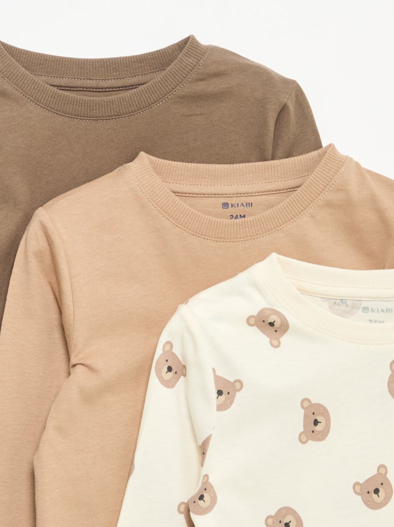 Set van 3 T-shirts met lange mouwen Biege - Kiabi