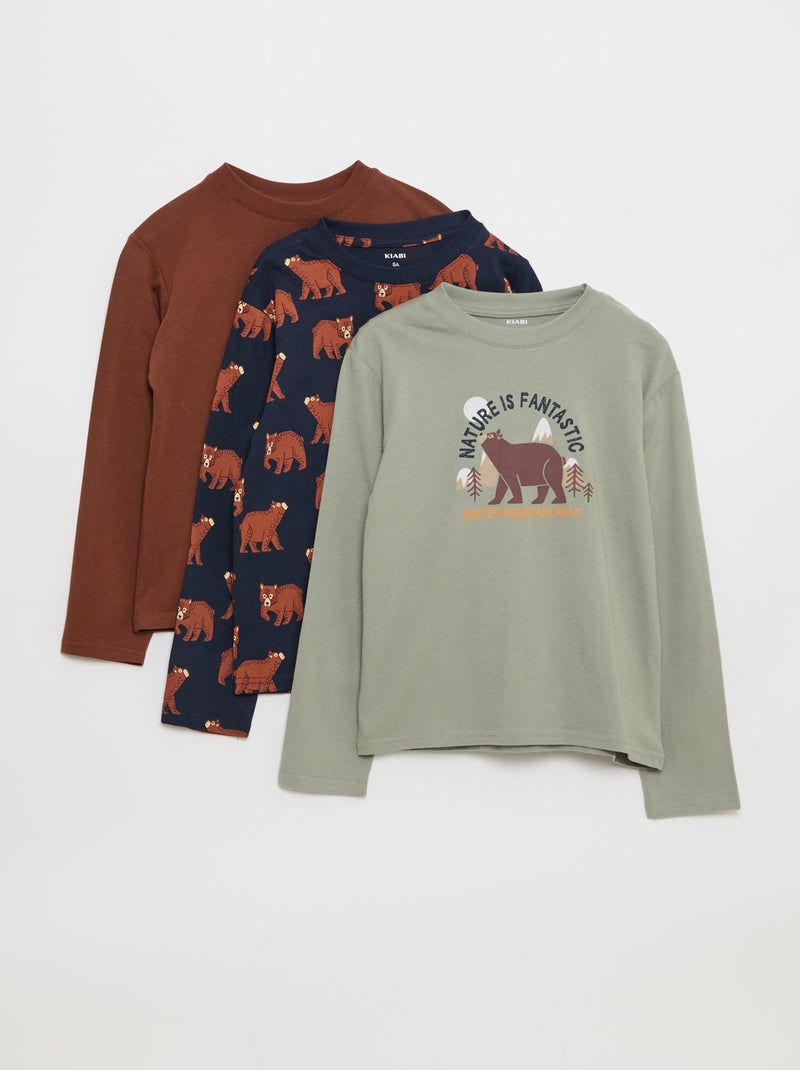 Set van 3 T-shirts met print Kaki - Kiabi