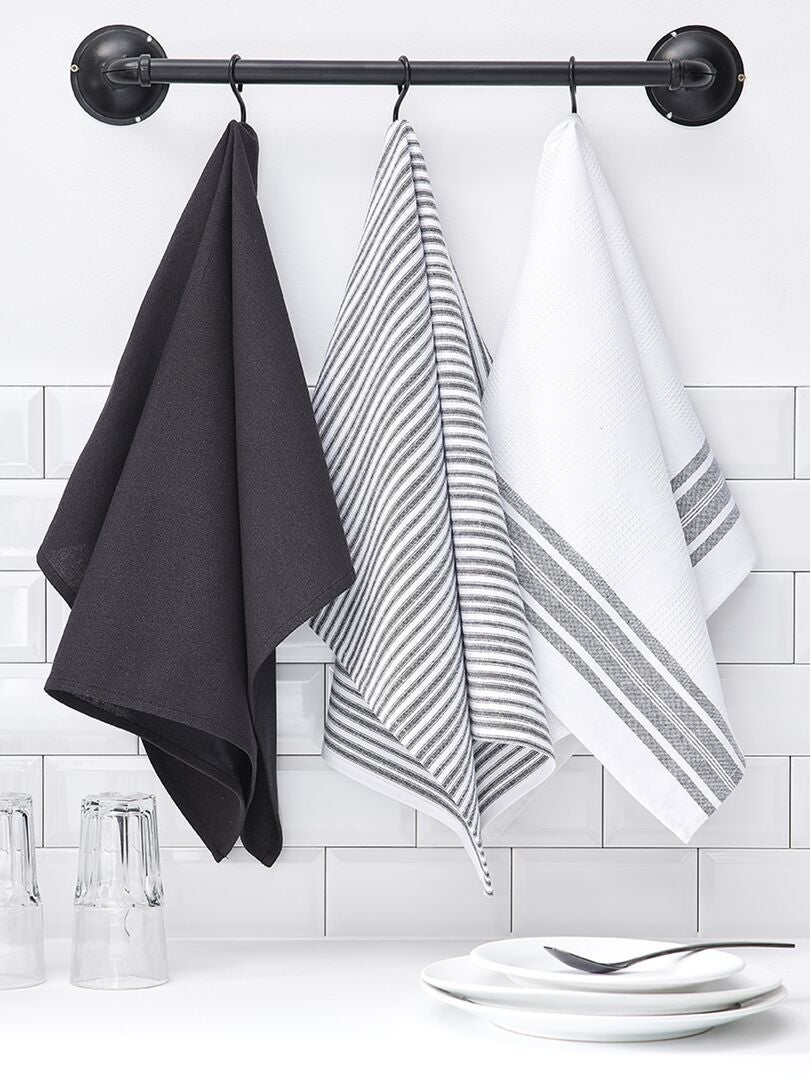 Set van 3 zeer goed absorberende katoenen handdoeken ZWART - Kiabi